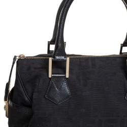 Pre Owned Fendi Black Zucca Canvas and Leather Medium Chef Boston Bag