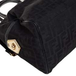 Pre Owned Fendi Black Zucca Canvas and Leather Medium Chef Boston Bag