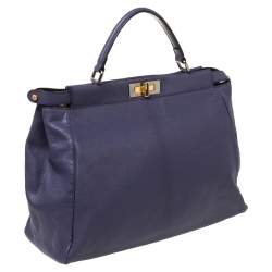 Pre Owned Fendi Purple Leather Large Peekaboo Top Handle Bag