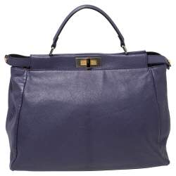 Pre Owned Fendi Purple Leather Large Peekaboo Top Handle Bag