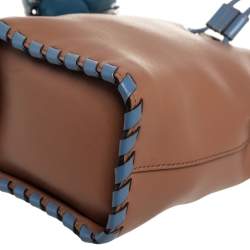 Pre Owned Fendi Tan/Blue Leather Mini Mon Tresor Drawstring Bucket Bag