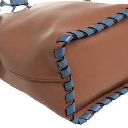 Pre Owned Fendi Tan/Blue Leather Mini Mon Tresor Drawstring Bucket Bag