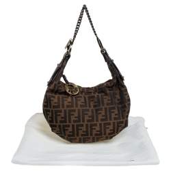 Pre Owned Fendi Tobacco Zucca Canvas and Patent Leather Chef Chain Link Hobo