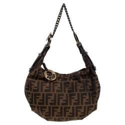 Pre Owned Fendi Tobacco Zucca Canvas and Patent Leather Chef Chain Link Hobo