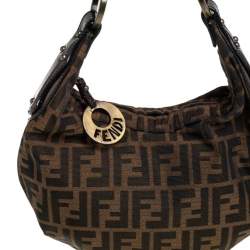 Pre Owned Fendi Tobacco Zucca Canvas and Patent Leather Chef Chain Link Hobo
