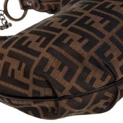 Pre Owned Fendi Tobacco Zucca Canvas and Patent Leather Chef Chain Link Hobo