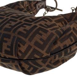 Pre Owned Fendi Tobacco Zucca Canvas and Patent Leather Chef Chain Link Hobo