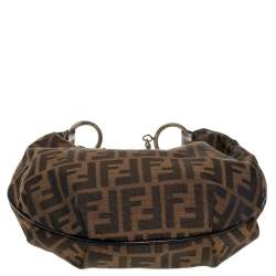 Pre Owned Fendi Tobacco Zucca Canvas and Patent Leather Chef Chain Link Hobo