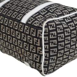Pre Owned Fendi Black/White Canvas And Leather Forever Bauletto Boston Bag