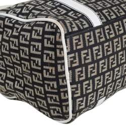 Pre Owned Fendi Black/White Canvas And Leather Forever Bauletto Boston Bag
