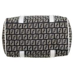 Pre Owned Fendi Black/White Canvas And Leather Forever Bauletto Boston Bag