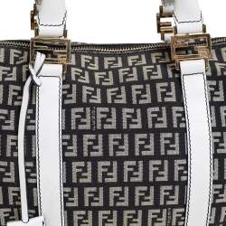 Pre Owned Fendi Black/White Canvas And Leather Forever Bauletto Boston Bag