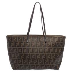 Pre Owned Fendi Tobacco Zucca Coated Canvas Spalmati Roll Shopper Tote