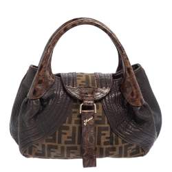 Pre Owned Fendi Tobacco Zucca Canvas and Leather Spy Bag