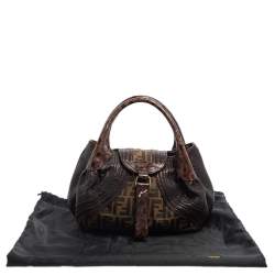 Pre Owned Fendi Tobacco Zucca Canvas and Leather Spy Bag