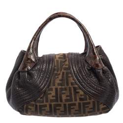 Pre Owned Fendi Tobacco Zucca Canvas and Leather Spy Bag