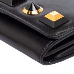 Pre Owned Fendi Black Leather Studded Wallet On Chain