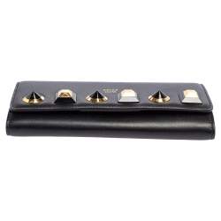 Pre Owned Fendi Black Leather Studded Wallet On Chain