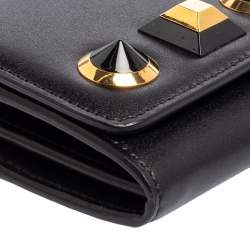 Pre Owned Fendi Black Leather Studded Wallet On Chain