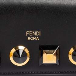 Pre Owned Fendi Black Leather Studded Wallet On Chain
