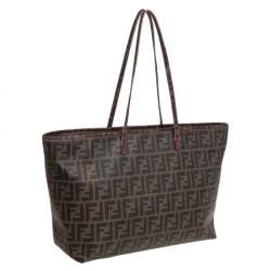 Pre Owned Fendi Tobacco Zucca Coated Canvas Spalmati Roll Shopper Tote