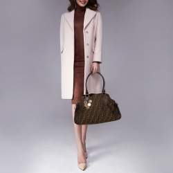 Pre Owned Fendi Tobacco Zucca Canvas and Leather Chef De Jour Bag