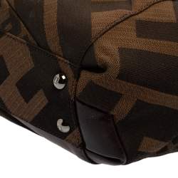 Pre Owned Fendi Brown Zucca Canvas And Tortoise Patent Leather Boston Bag