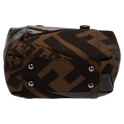 Pre Owned Fendi Brown Zucca Canvas And Tortoise Patent Leather Boston Bag