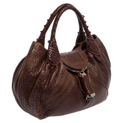 Pre Owned حقيبة فندي سباي جلد منقوش بني داكن 