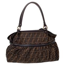 مملوكة مسبقًا حقيبة يد فندي "شيف" كبيرة جلد وكانفاس زوكا توباكو