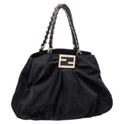 Pre Owned Fendi Black Zucca Canvas Mia Hobo