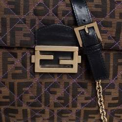 Pre Owned حقيبة كتف فندى قلاب ماكسى بوجيت جلد وكانفاس زوكا بنية 