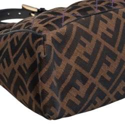 Pre Owned حقيبة كتف فندى قلاب ماكسى بوجيت جلد وكانفاس زوكا بنية 