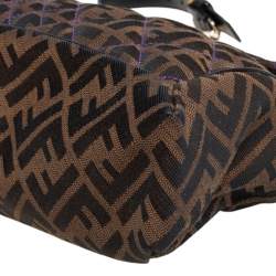 Pre Owned حقيبة كتف فندى قلاب ماكسى بوجيت جلد وكانفاس زوكا بنية 