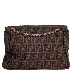 Pre Owned حقيبة كتف فندى قلاب ماكسى بوجيت جلد وكانفاس زوكا بنية 