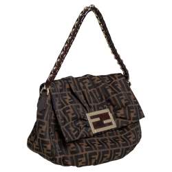 Pre Owned Fendi Tobacco Zucca Canvas Mia Flap Shoulder Bag