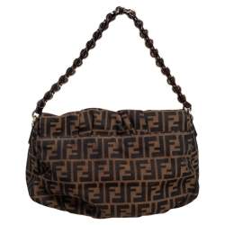 Pre Owned Fendi Tobacco Zucca Canvas Mia Flap Shoulder Bag