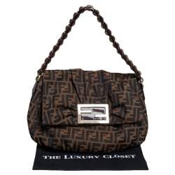 Pre Owned Fendi Tobacco Zucca Canvas Mia Flap Shoulder Bag