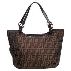 Pre Owned Fendi Tobacco Zucca Canvas and Leather Chef Shopper Tote