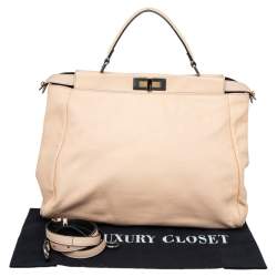 Fendi Beige/Black Leather Beads Lining Large Peekaboo Top Handle Bag