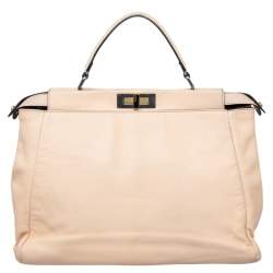 Fendi Beige/Black Leather Beads Lining Large Peekaboo Top Handle Bag
