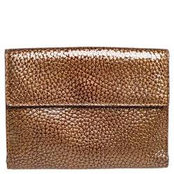 Pre Owned Fendi Gold Textured Leather FF Logo Compact Wallet