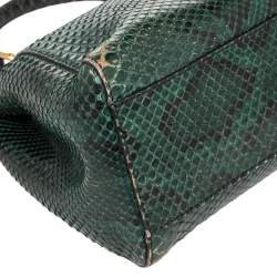 Pre Owned Fendi Green/Black Python Mini Peekaboo Top Handle Bag