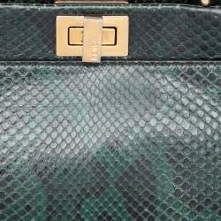 Pre Owned Fendi Green/Black Python Mini Peekaboo Top Handle Bag
