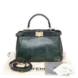 Pre Owned Fendi Green/Black Python Mini Peekaboo Top Handle Bag