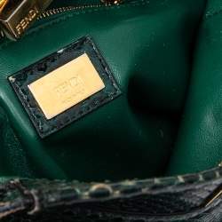 Pre Owned Fendi Green/Black Python Mini Peekaboo Top Handle Bag