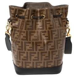 Pre Owned Fendi Brown/Black Zucca Coated Canvas and Leather Mon Tresor Bucket Bag
