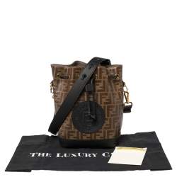 Pre Owned Fendi Brown/Black Zucca Coated Canvas and Leather Mon Tresor Bucket Bag
