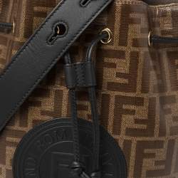 Pre Owned Fendi Brown/Black Zucca Coated Canvas and Leather Mon Tresor Bucket Bag