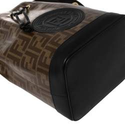 Pre Owned Fendi Brown/Black Zucca Coated Canvas and Leather Mon Tresor Bucket Bag